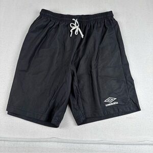 VTG Umbro Black Soccer Shorts Men Large Waist 28 Made in USA Nylon Drawstring